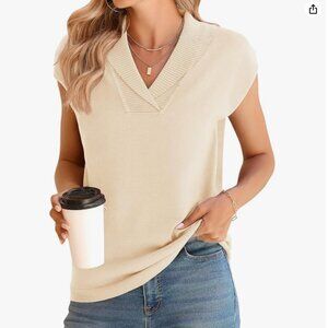 Sweater Vest Women V-Neck  Cream Top